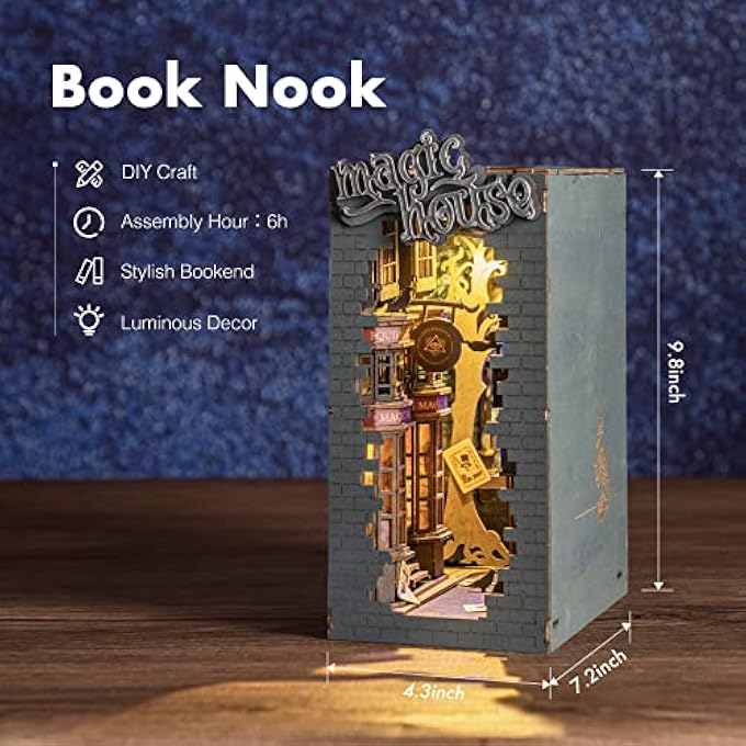 DIY BOOK NOOK KIT 3D WOODEN PUZZLE FOR ADULTS 9.8" BOOKSHELF INDERT DECOR WITH LED MINIATURE DOLLHOUSE KIT BOOKEND CRAFTS DIORAMA HOBBIES GIFTS FOR BOYS GIRLS (MAGIC ALLEY) - Image 2